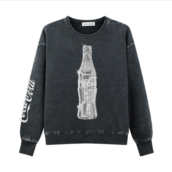 The Laundry Room Coca Cola Disco Print Sweatshirt Thumbholes Black Snow M NWT - Picture 11 of 15